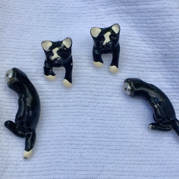 90s Vtg Enamel Cat 3D Drop Earrings - So Cute! - Picture 8 of 15